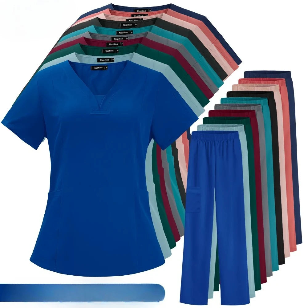 Women Medical Scrub Set Twill Polyester Spandex Nurse Uniform