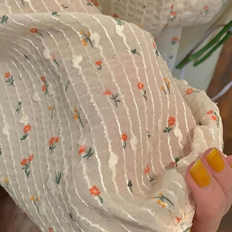 Chiffon Shirts Women Summer Floral Printing Girls Long Lantern Sleeve