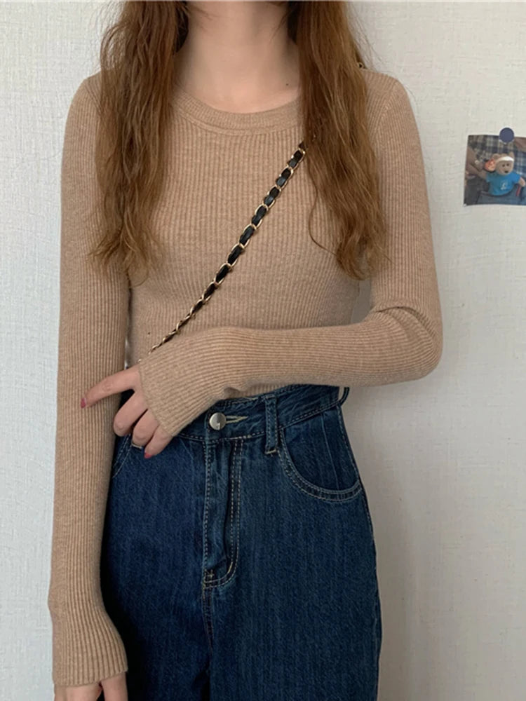 2025 New Women Sweater Autumn Winter Long Sleeve Pullover Basic Top Fashion O-neck