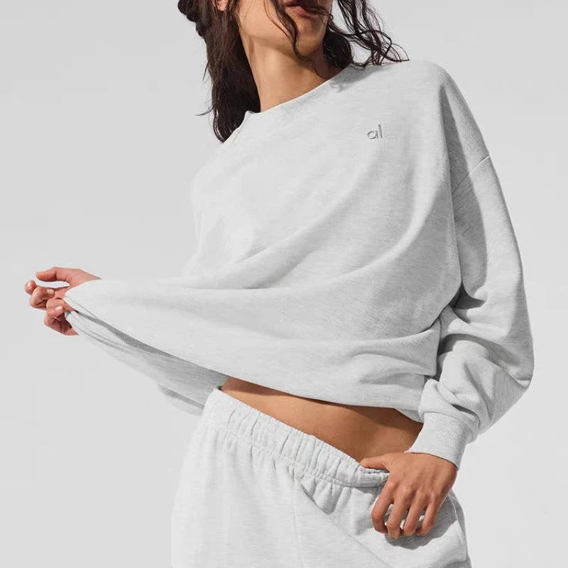 Long-sleeved Pullover Women Black Sports O-neck Korean Oversized Hoodie Tops