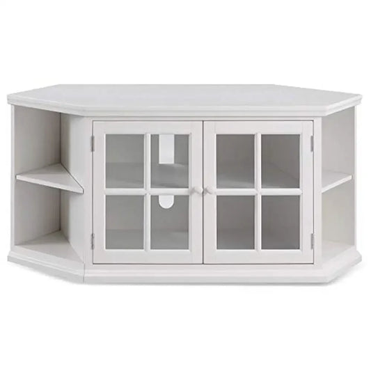White Cottage Corner TV Stand with Bookshelf Storage