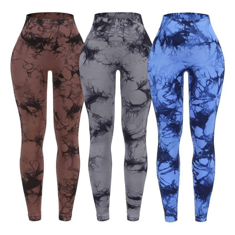 3 Piece Workout Leggings Sets for Women High Waisted Tie Dye Gym Scrunch Butt Lifting Seamless Yoga Leggings Athletic Pants