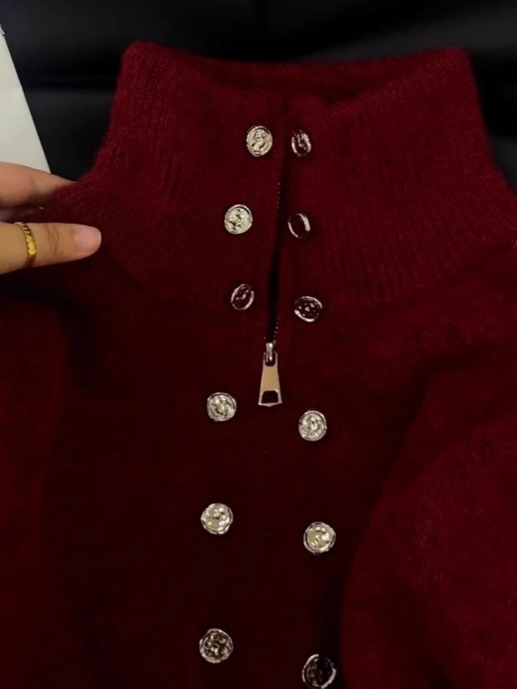 Fluffy Knitted Cardigan Sweater Double Breasted Coat For Women