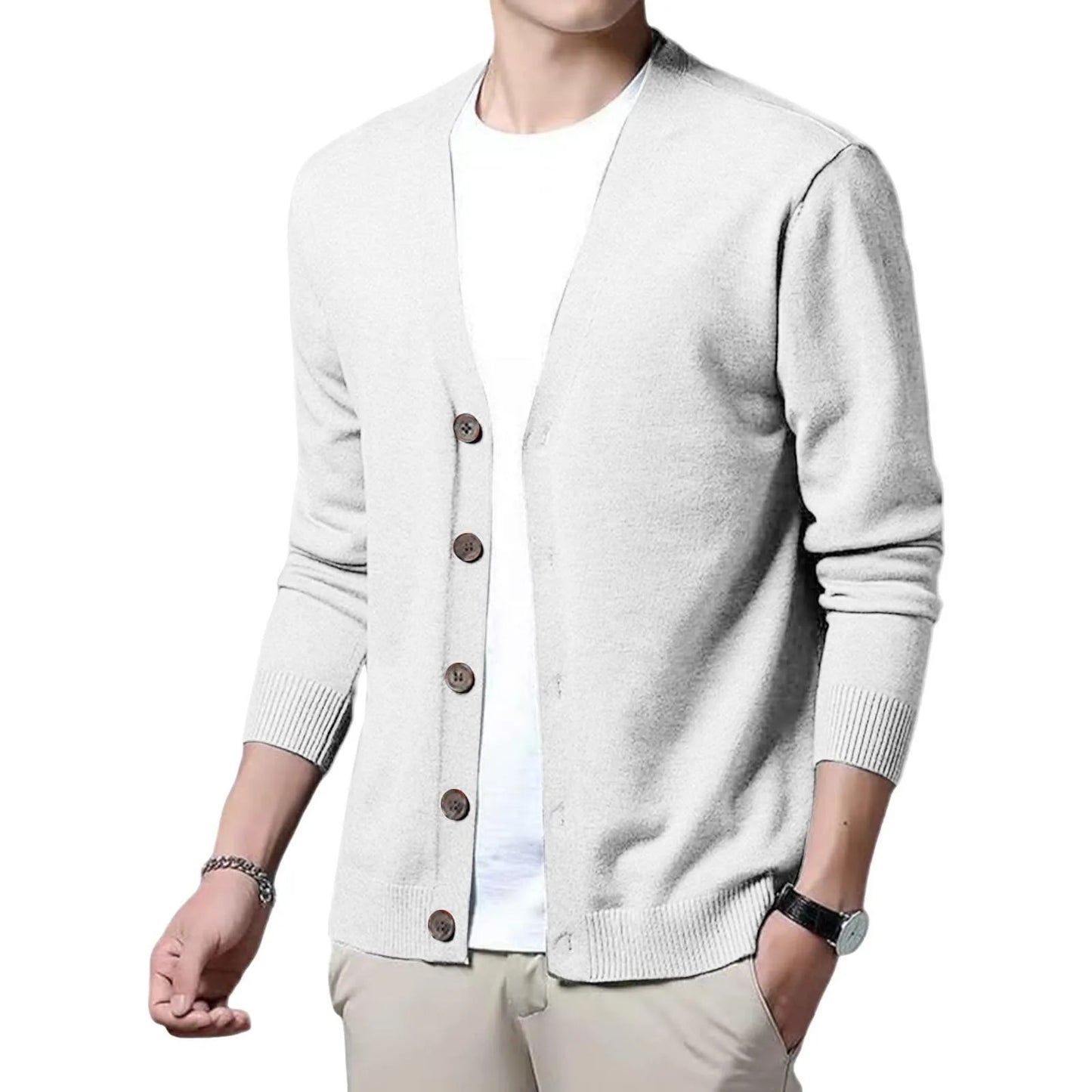 Men's V Neck Cardigan Sweater Coat Single Breasted Ribbed
