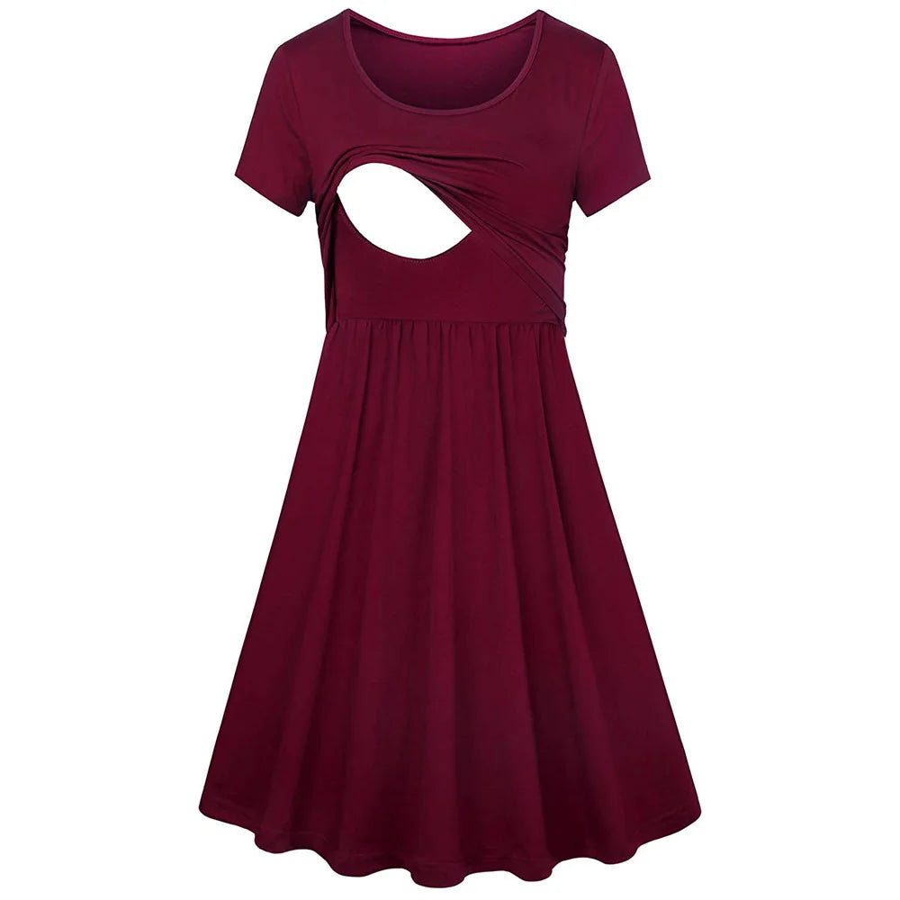 New Women's Pregnancy Sleeveless Nursing Pleat Dress Maternity Dress Breastfeeding Clothes