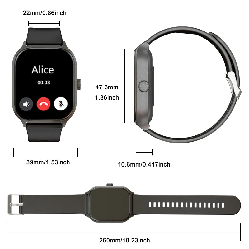 Smart watch, wireless calling/dial, multi-Sport mode, calling reminder and rejection,