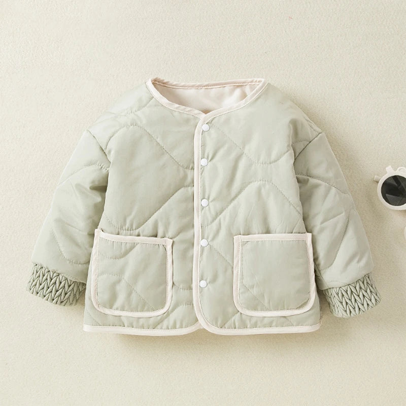 Kids Quilted Puffer Jacket with Hood and Zipper Closure Warm Winter Coat
