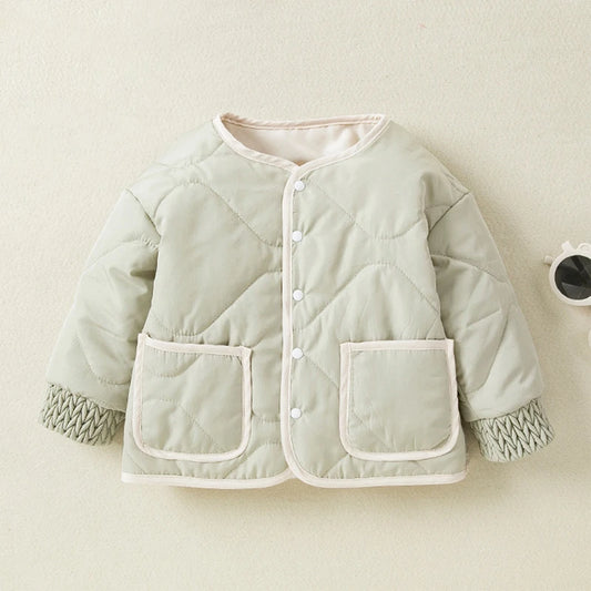 Kids Quilted Puffer Jacket with Hood and Zipper Closure Warm Winter Coat