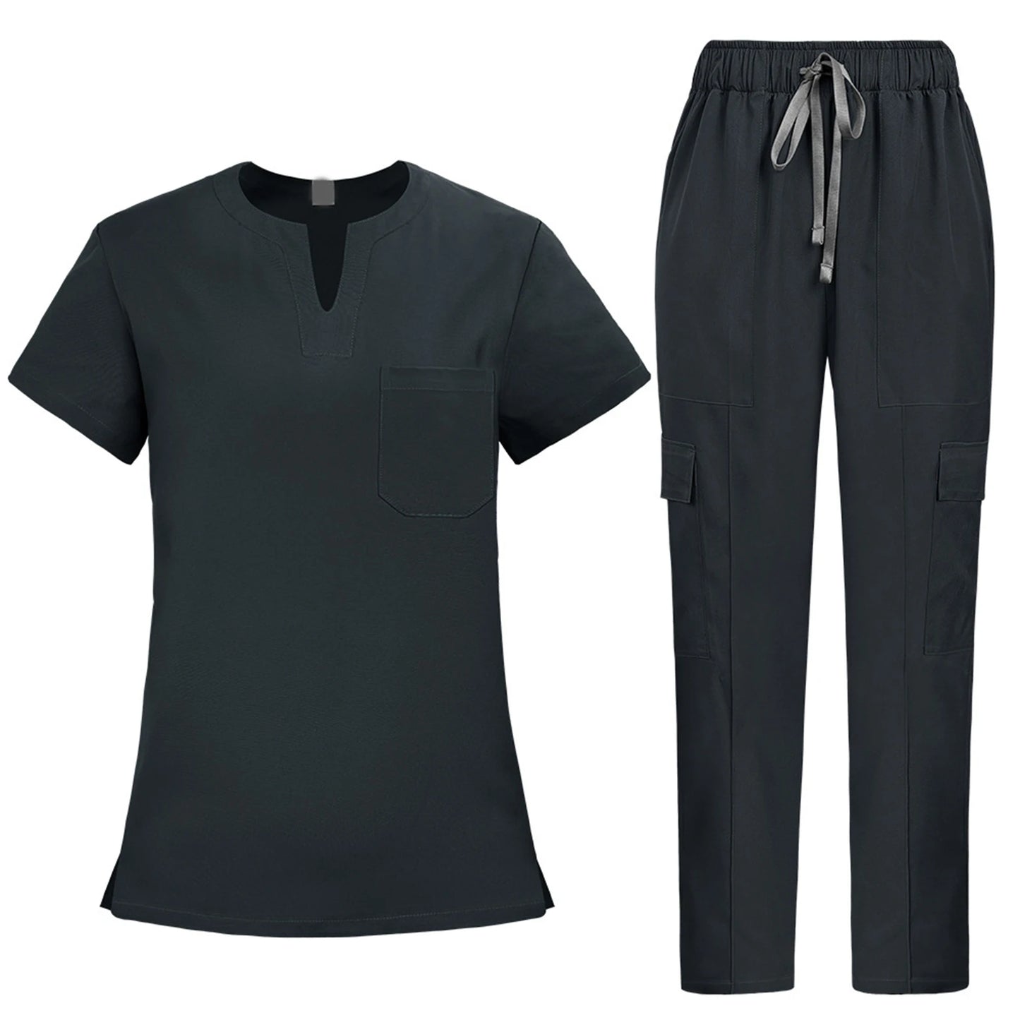 V-Notch Short Sleeve Multi-Pocket Cargo Pants Medical Uniform Healthcare  Professional Outfit