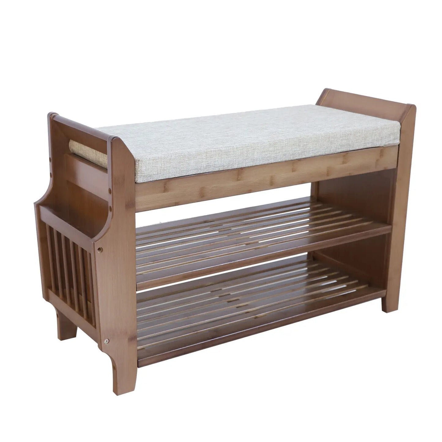 Bamboo 2-Tier Shoe Rack Bench, Removable Cushion Entryway Shelf