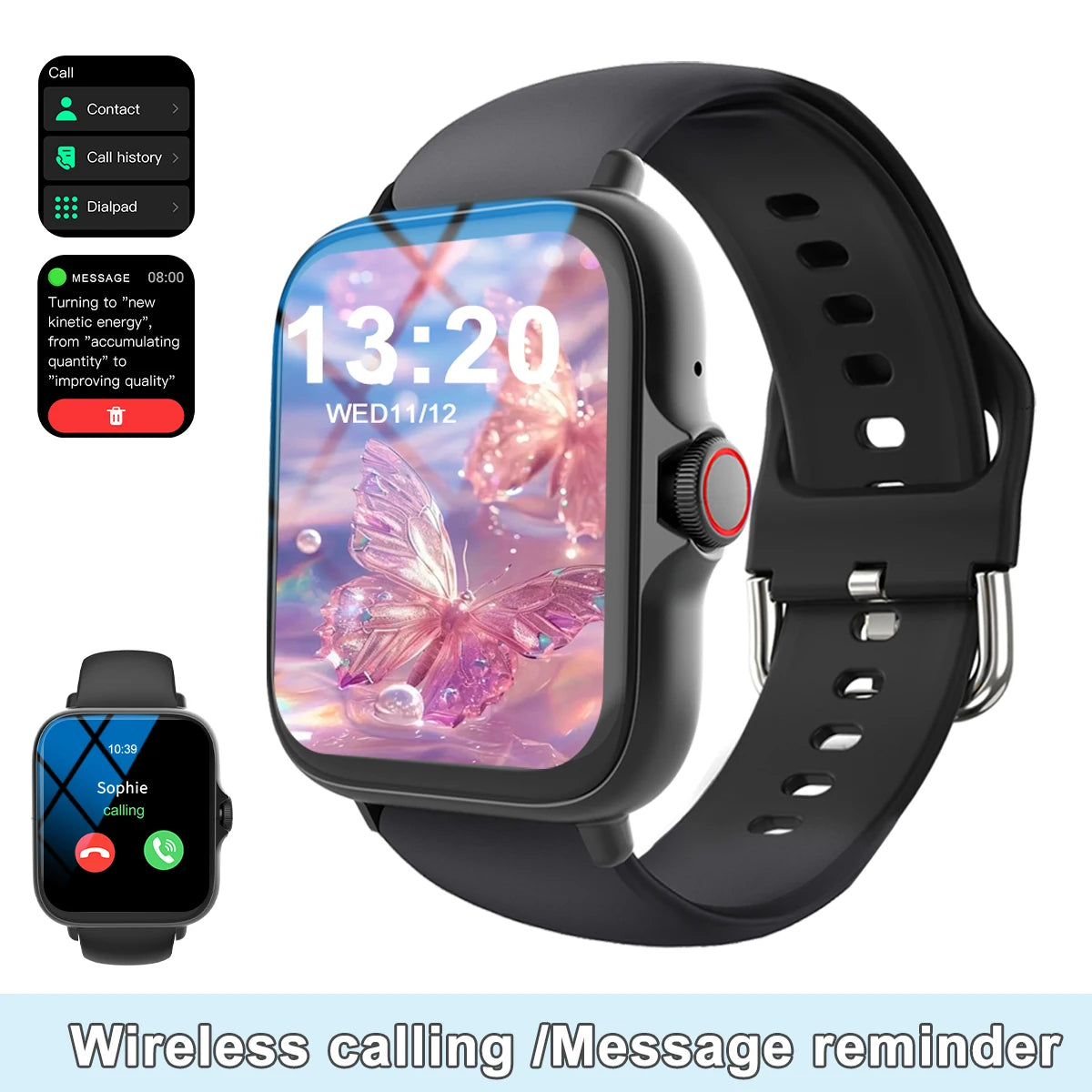 Smart watch with full touch screen, call, message reminder, music control and other functions,