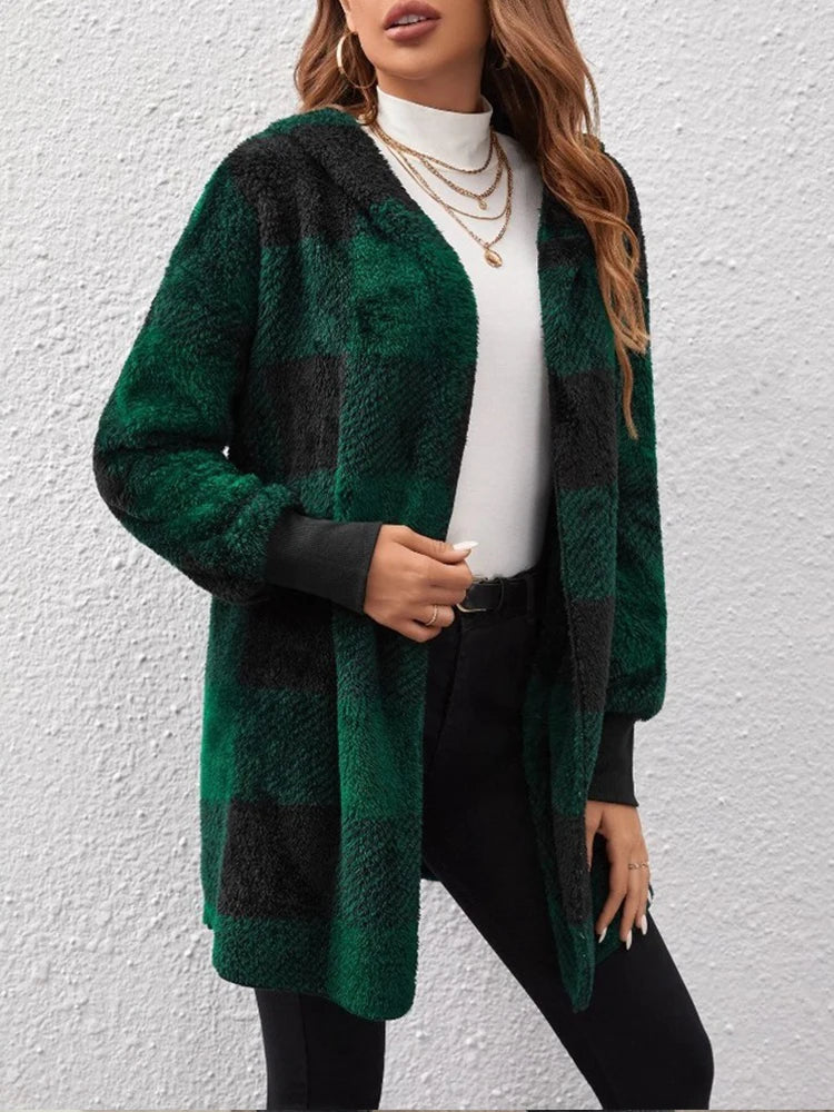 Women's Thick Block Cardigan Loose Knit Plaid Sweater