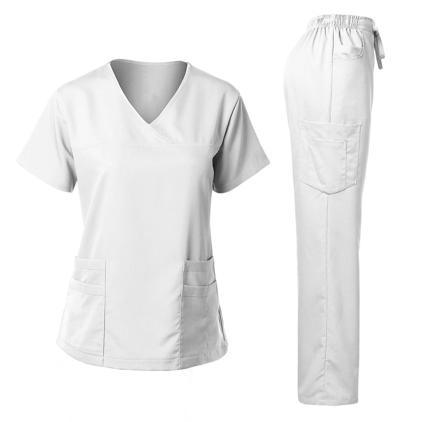 Nurse Scrub Set V Neck Short Sleeve Medical Uniform Pockets