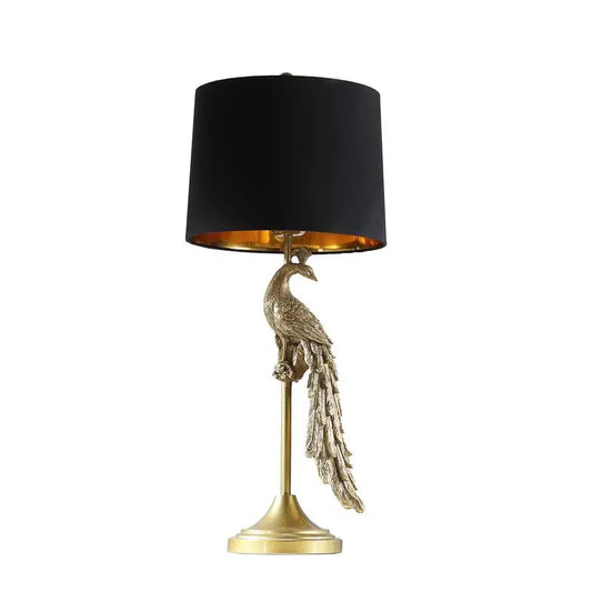 Peacock Elegant Table Lamp on Pedestal Polyresin Design