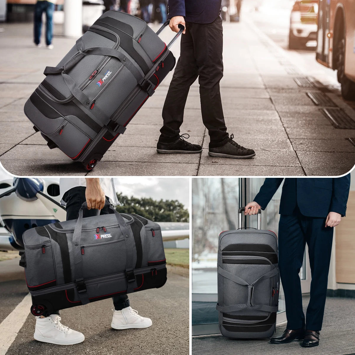 Rolling Duffel Bag With Wheels Travel Luggage Handle