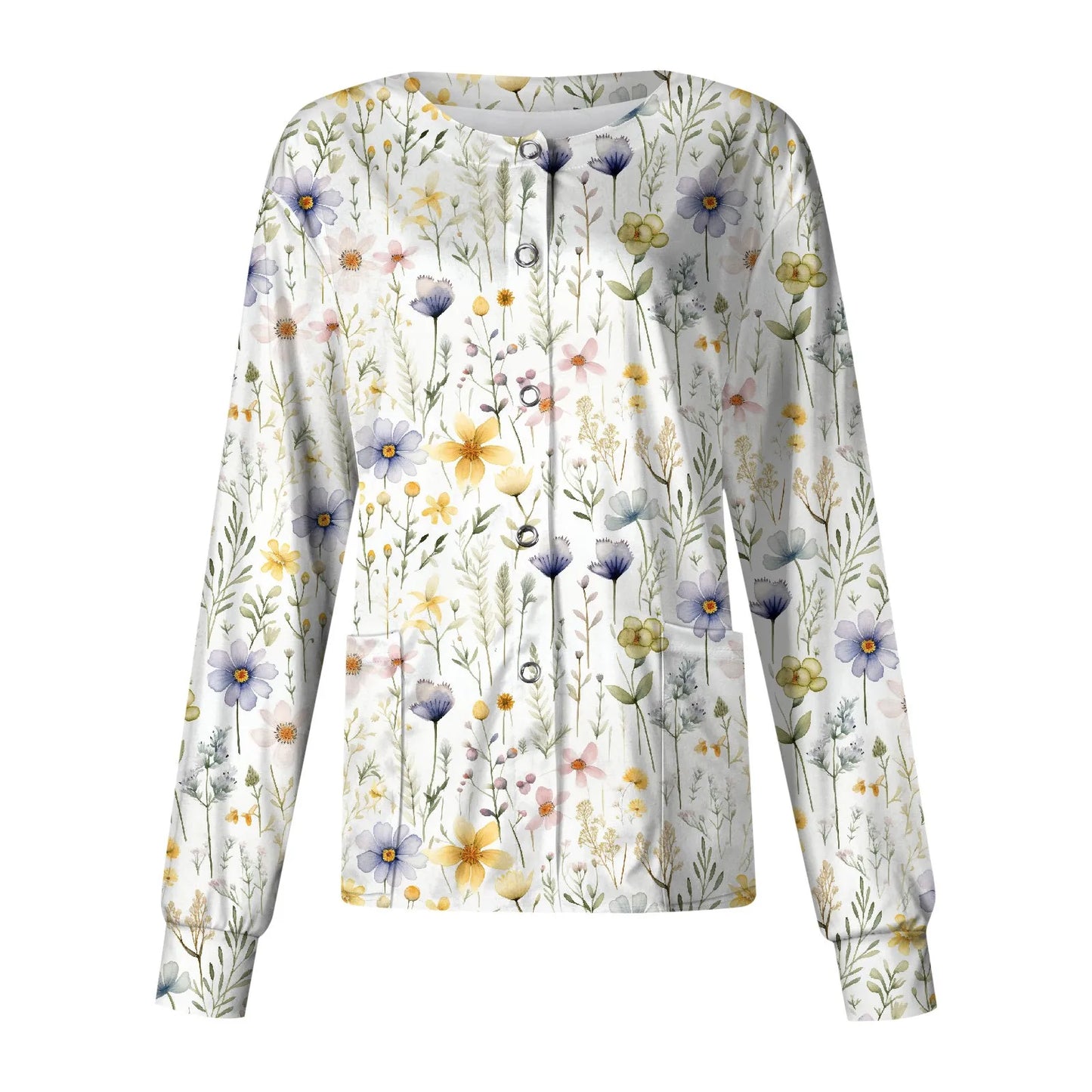 Casual Long Sleeve Nursing Work Clothes Single Breasted Floral Print Cardigan Top Jacket