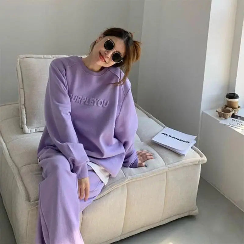 Women Fleece Tracksuit Sets Winter Long Sleeve Sweatshirts Jogger Pant