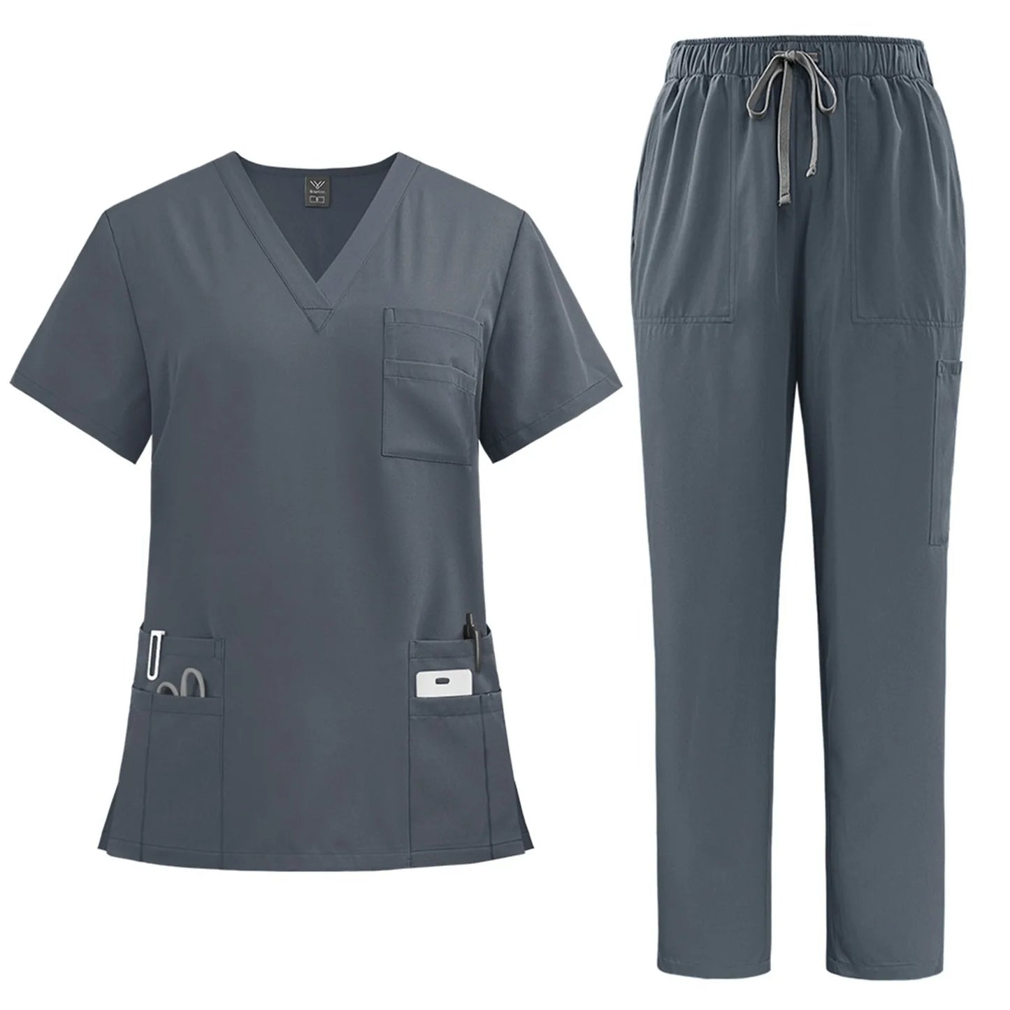 Women's solid color nurse uniform quick-drying fabric v-neck short-sleeved trousers suit