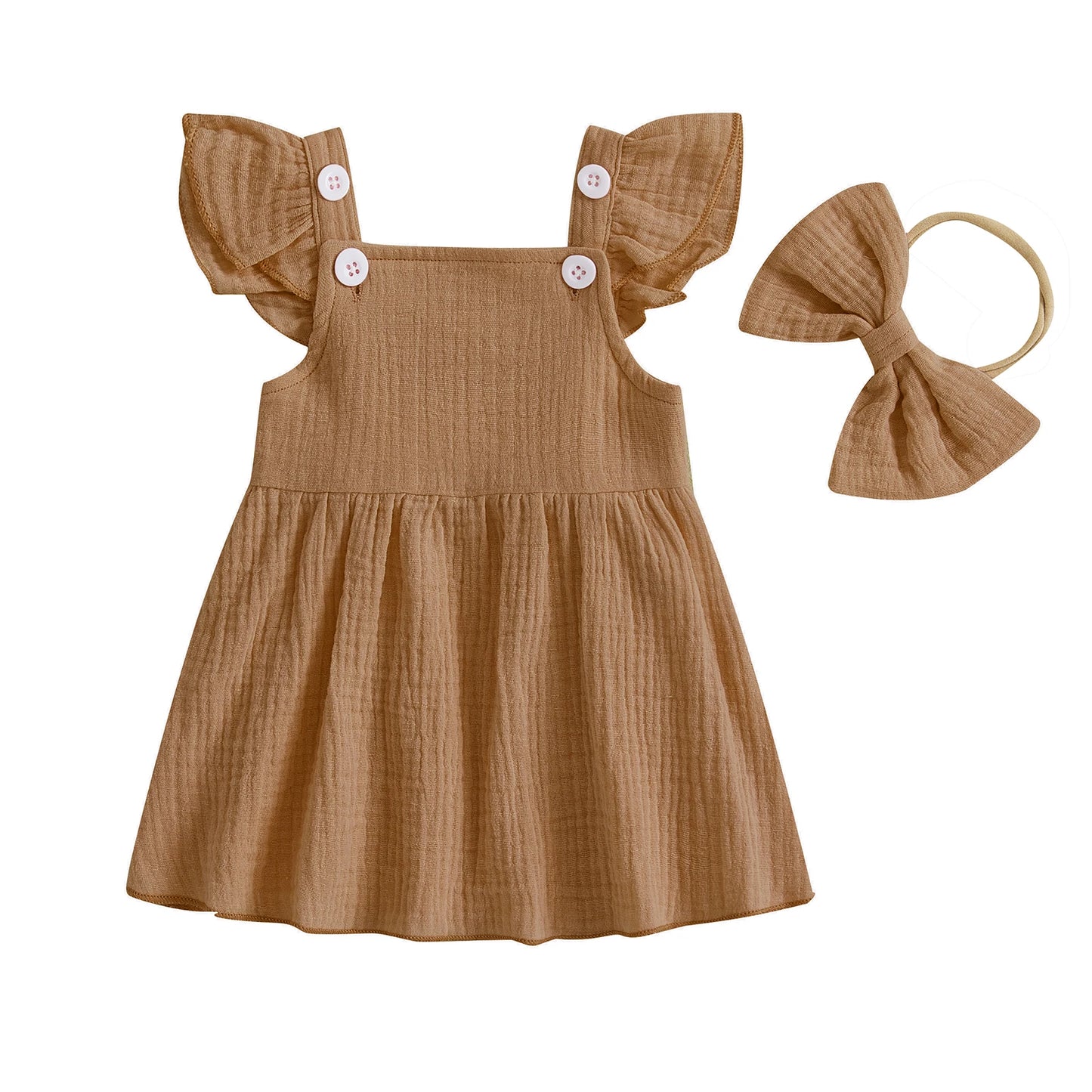 Toddler Girl Summer A Line Dress Solid Color Flutter Sleeves Square