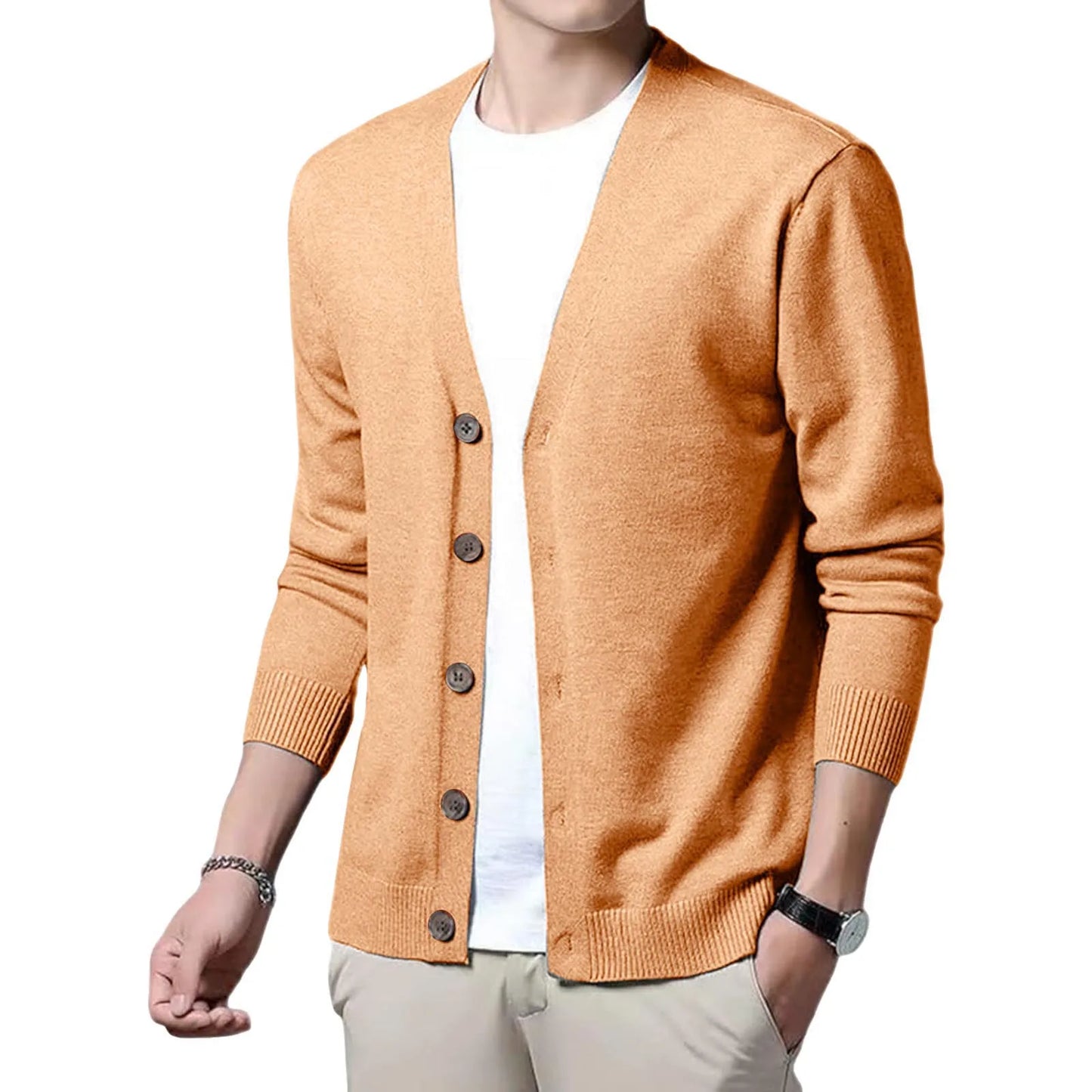 Men's V Neck Cardigan Sweater Coat Single Breasted Ribbed