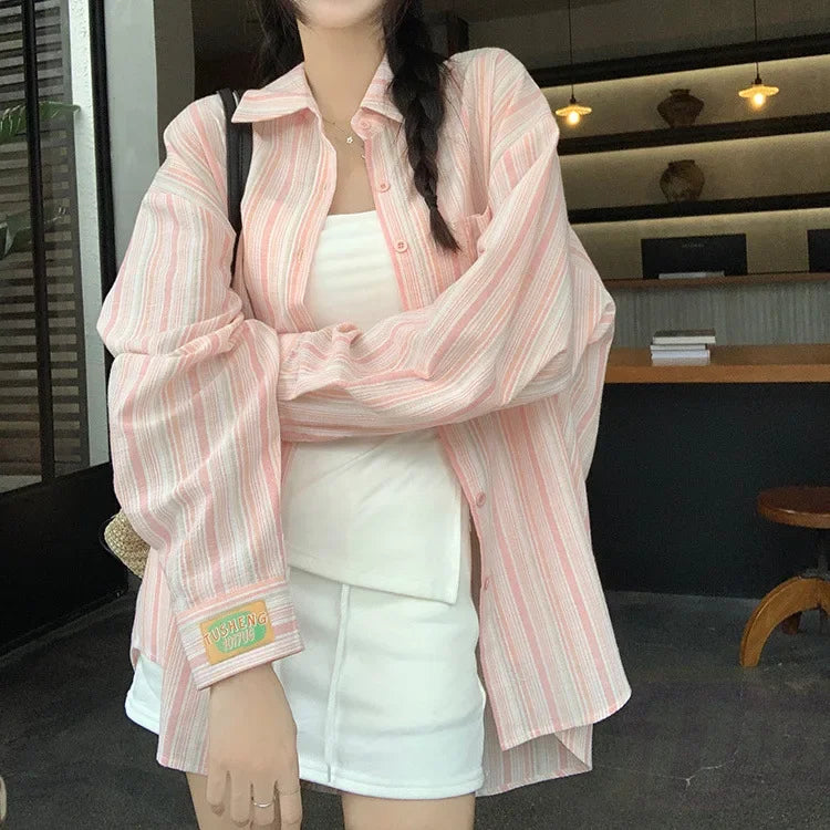 Cross-Border Factory Export Xiong Cardiganblue Striped Top