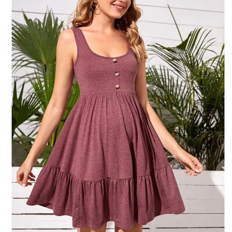Maternity Button Pocket Dresses Pregnant Women Office Casual Clothes Cotton Summer