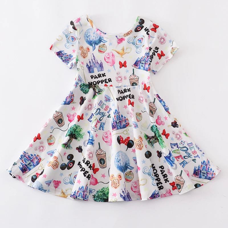 Cartoon Mickey Dress Girls Summer Short Sleeve