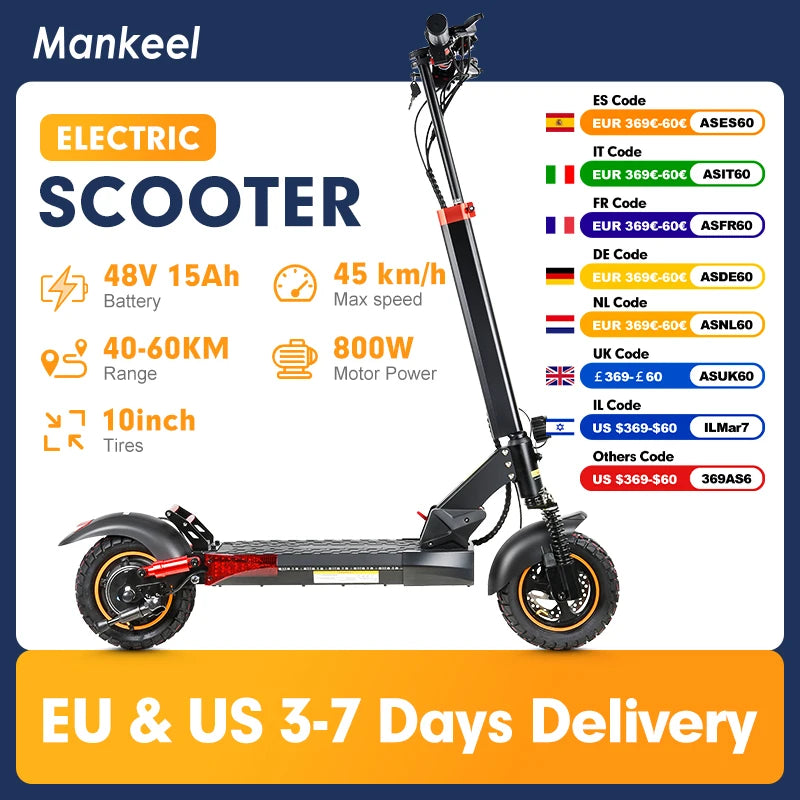 Mankeel Adults Electric Scooter Powerful Foldable Escooter 800W 48V 15AH