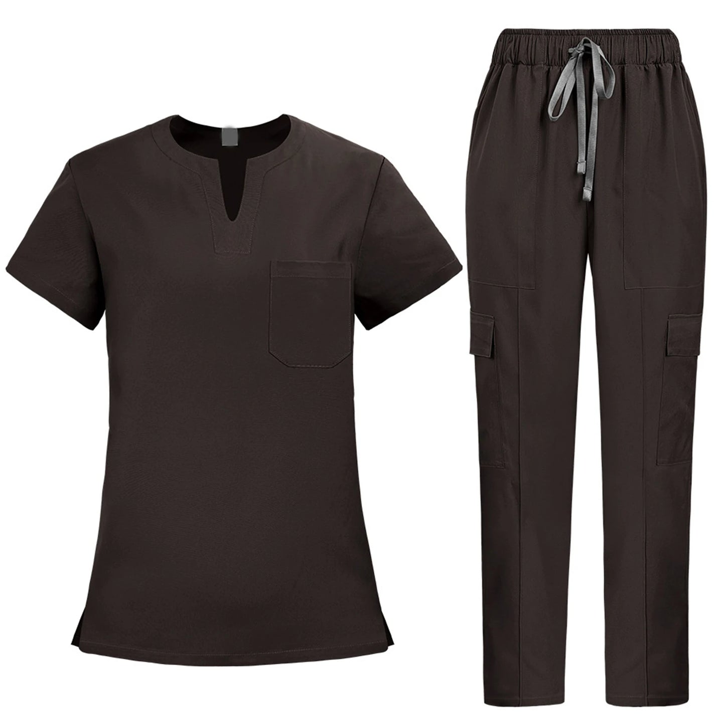 V-Notch Short Sleeve Multi-Pocket Cargo Pants Medical Uniform Healthcare  Professional Outfit