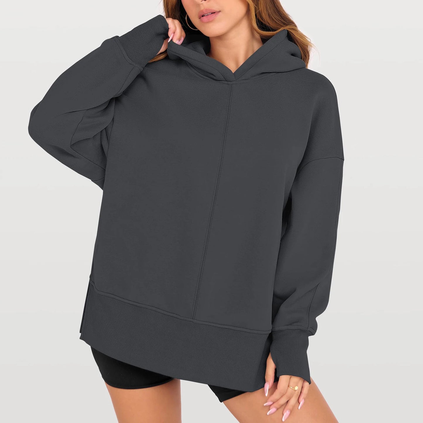 2025 Women'S Fashionable Solid Color Hooded Long Sleeved Sports Casual Pullover