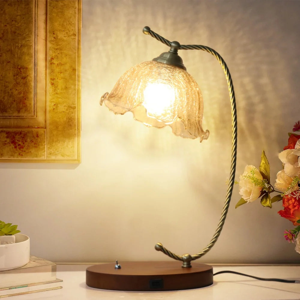 Mid-Century Glass Flower Desk Lamp for Bedside Table Lighting