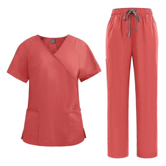 Women's Nurse Scrub Set Asymmetric V-Neck Short Sleeve Multi-Color Multi-Pocket Straight Pants
