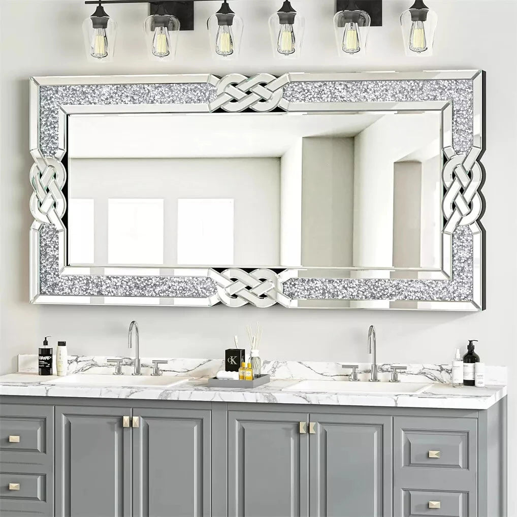 Wisfor Crushed Diamond Wall Mirror Rectangular Glass Silver Vanity