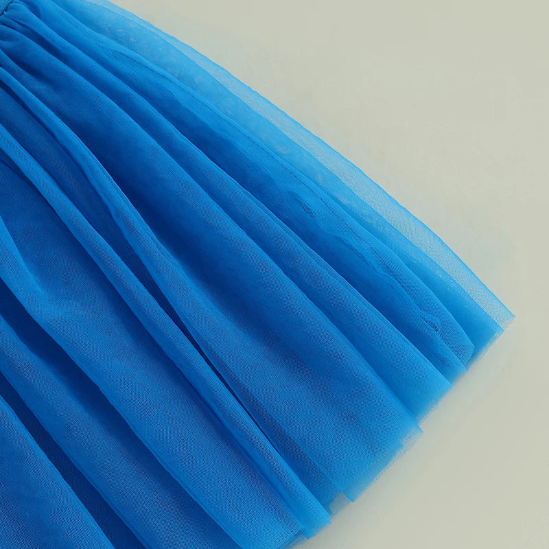 Independence Day Toddler Girl Dress with Embroidered Letters Sleeveless Tulle Patchwork