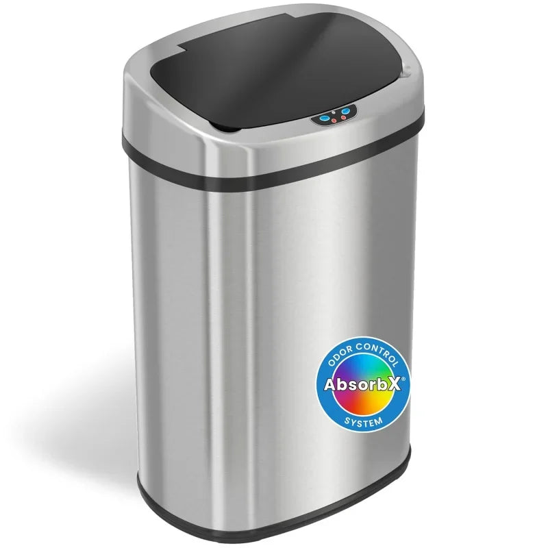 Sensorcan 13 gallon trash can with odor, stainless steel oval automatic trashcan