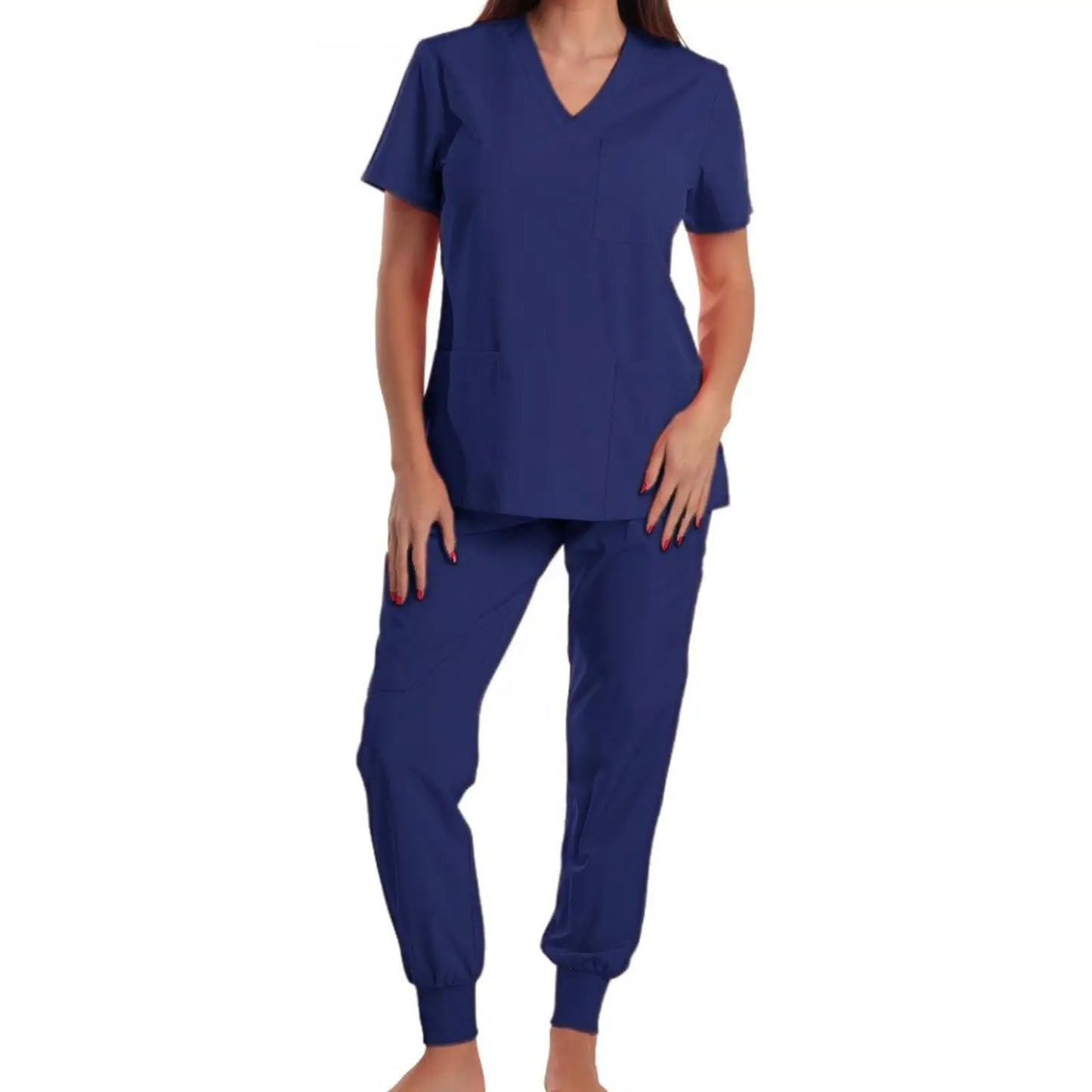 Nurse Scrub Set V Neck Short Sleeve Multicolor Jogger Pants Medical Uniform