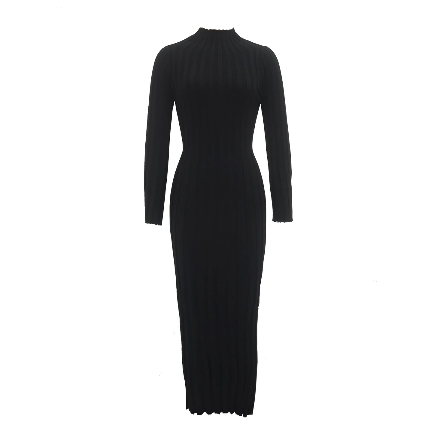 Velvet Knit Turtleneck Midi Sweater Dress Womens Long Sleeve