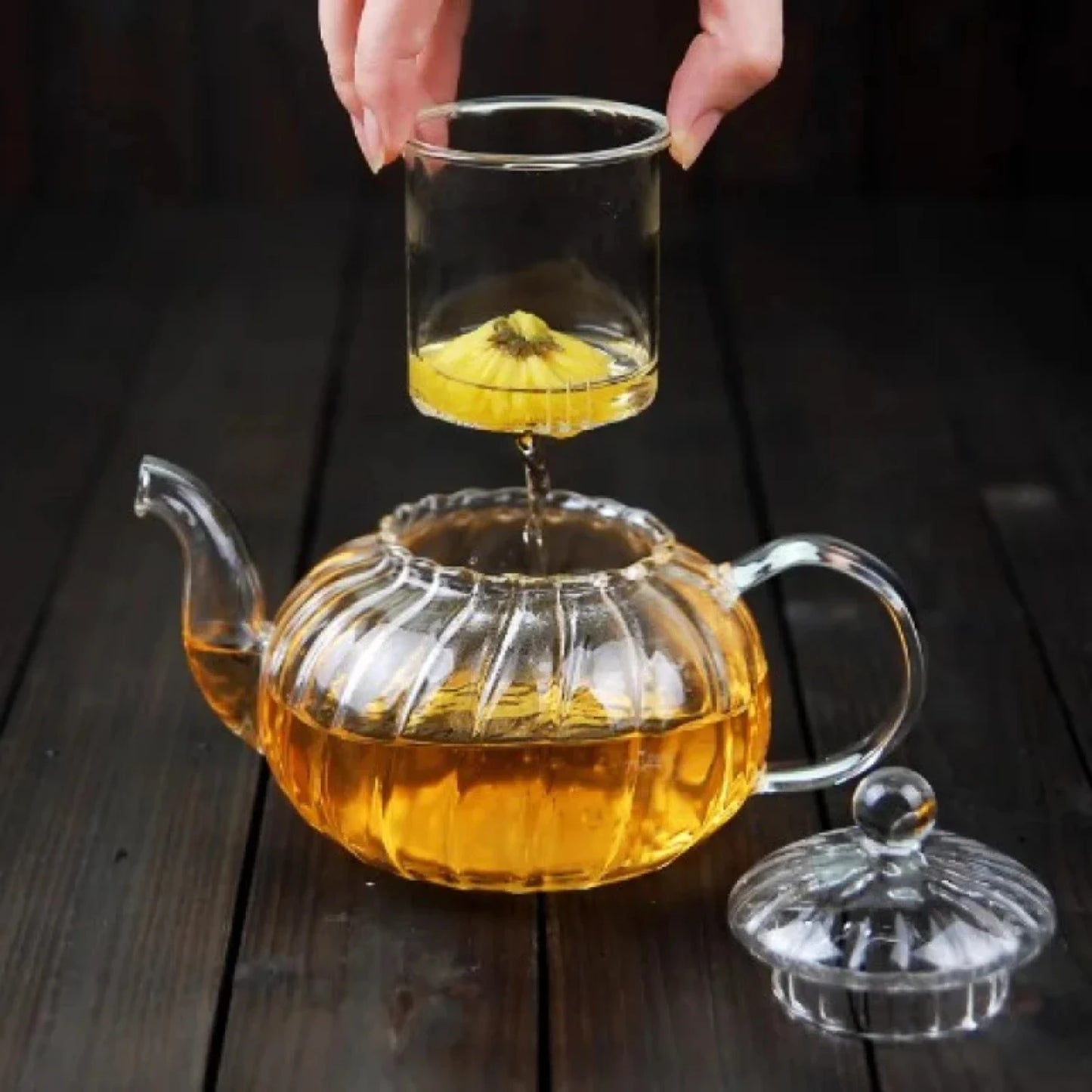 High Borosilicate Heat Resistant Glass Pumpkin Kettle Tea Infuser Filter Teapot Chinese Teawear Flower Pot 600ml