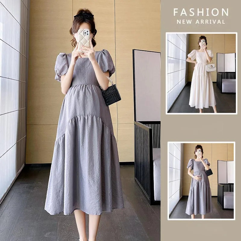Maternity Dresses Summer Fashion A-line Loose Short Sleeve Skirt Pregnant Women Clothing