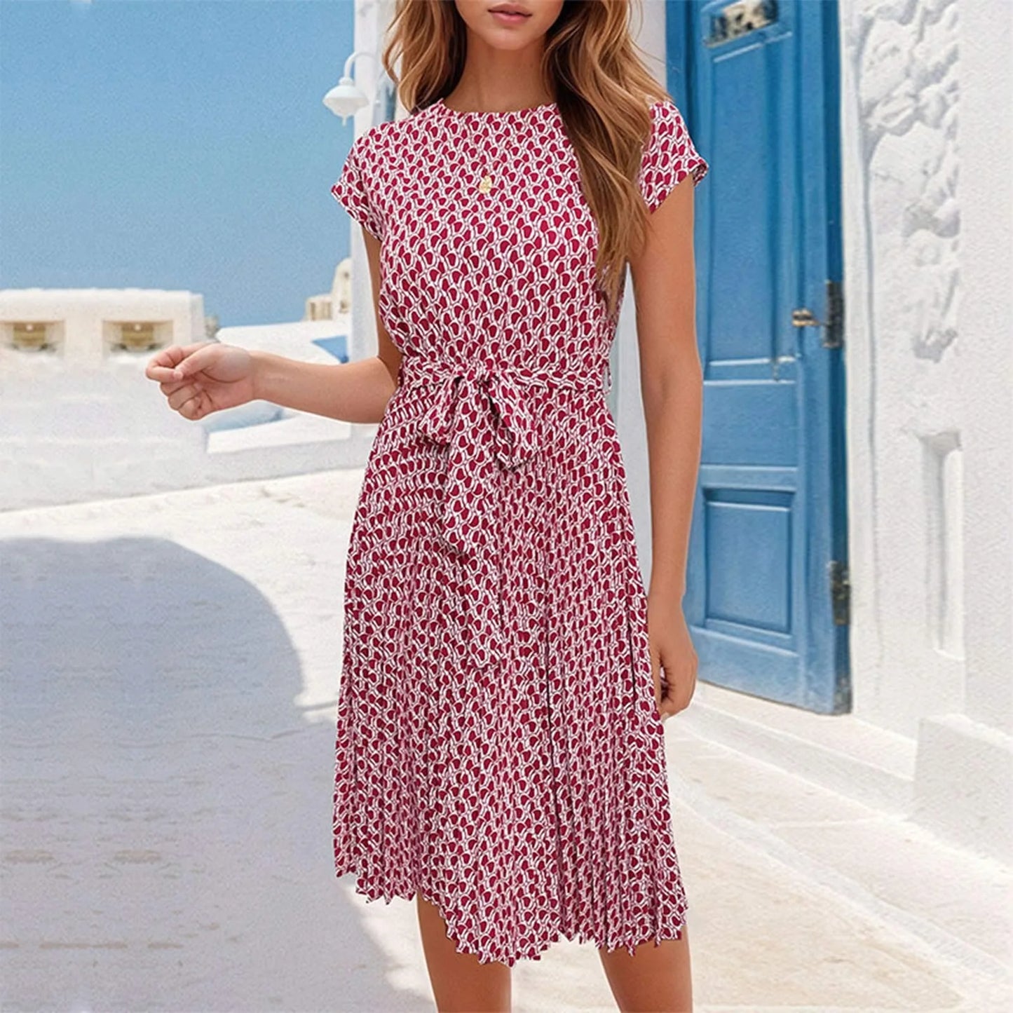 Vestidos Dress For Ladies Fashionable Printed Lace-Up Summer New Dress