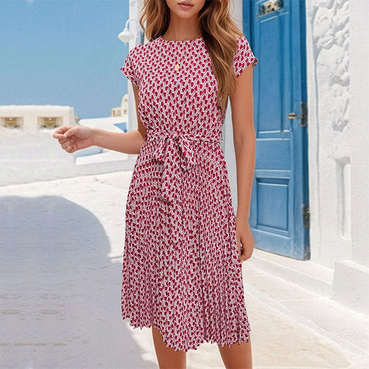 Vestidos Dress For Ladies Fashionable Printed Lace-Up Summer New Dress