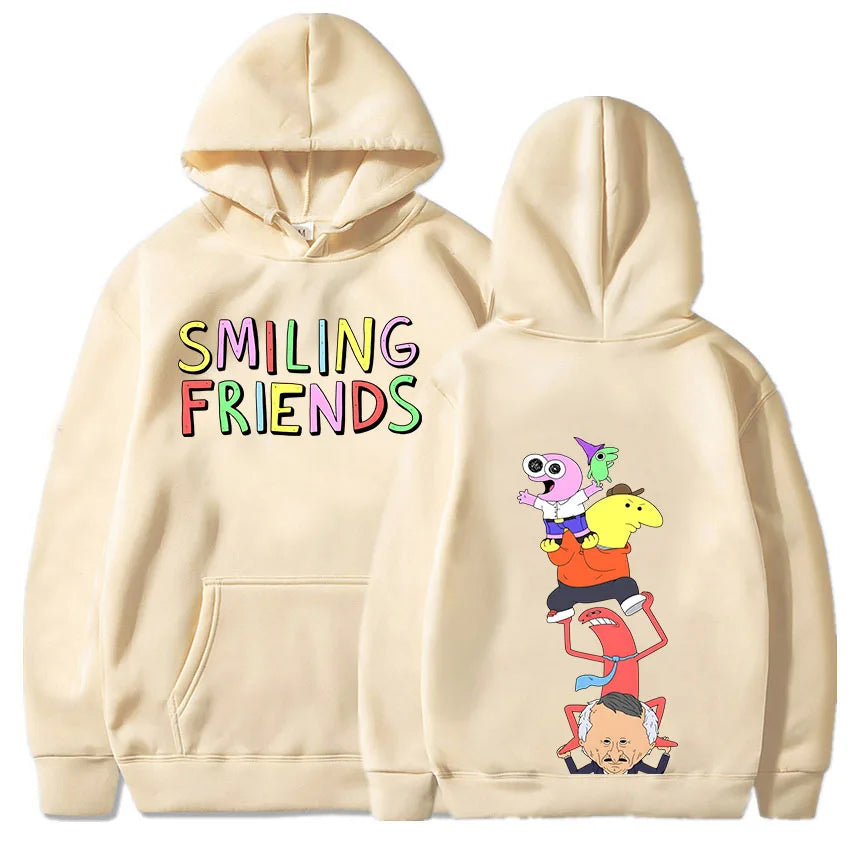 Christmas Anime Smiling Friends Print Hoodies Sweatshirts Winter Hooded Pullovers Men