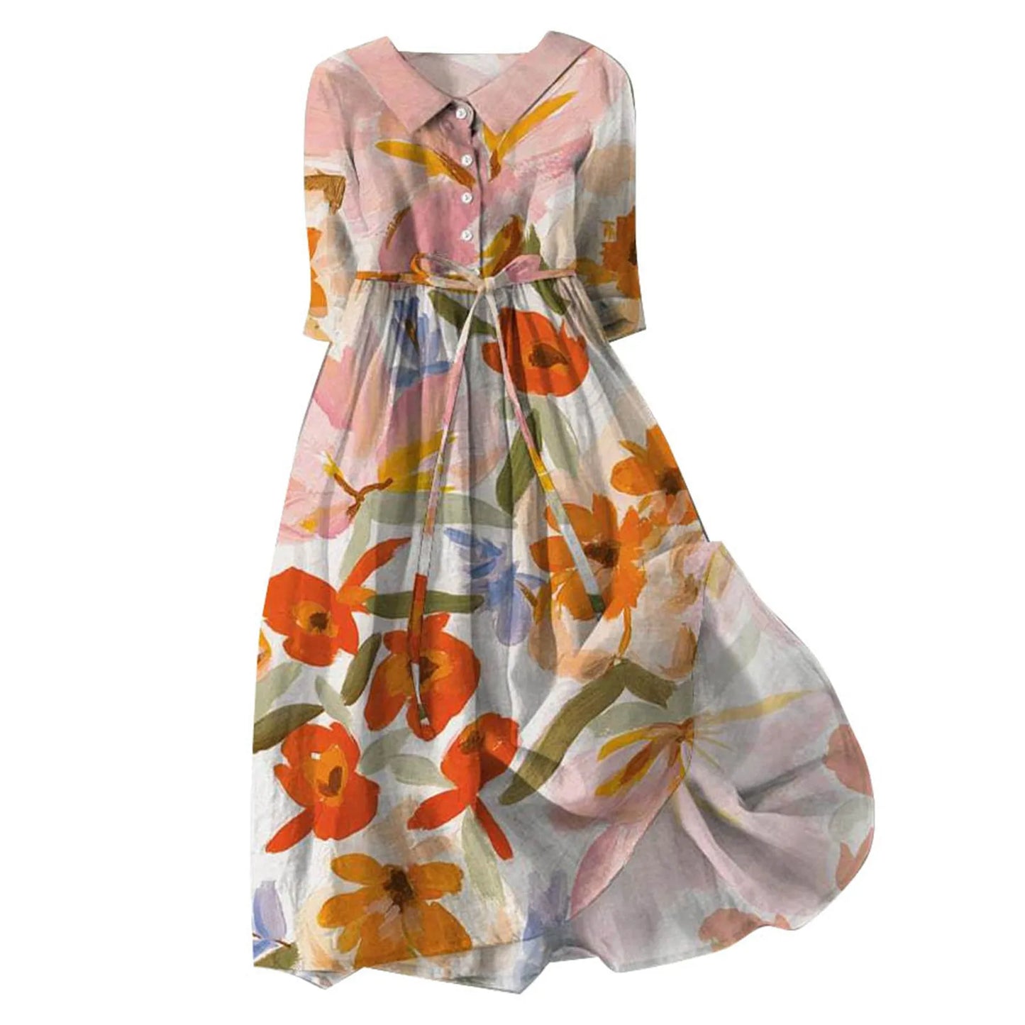 French Style Shirt Dress With Lapel Button Up For Women