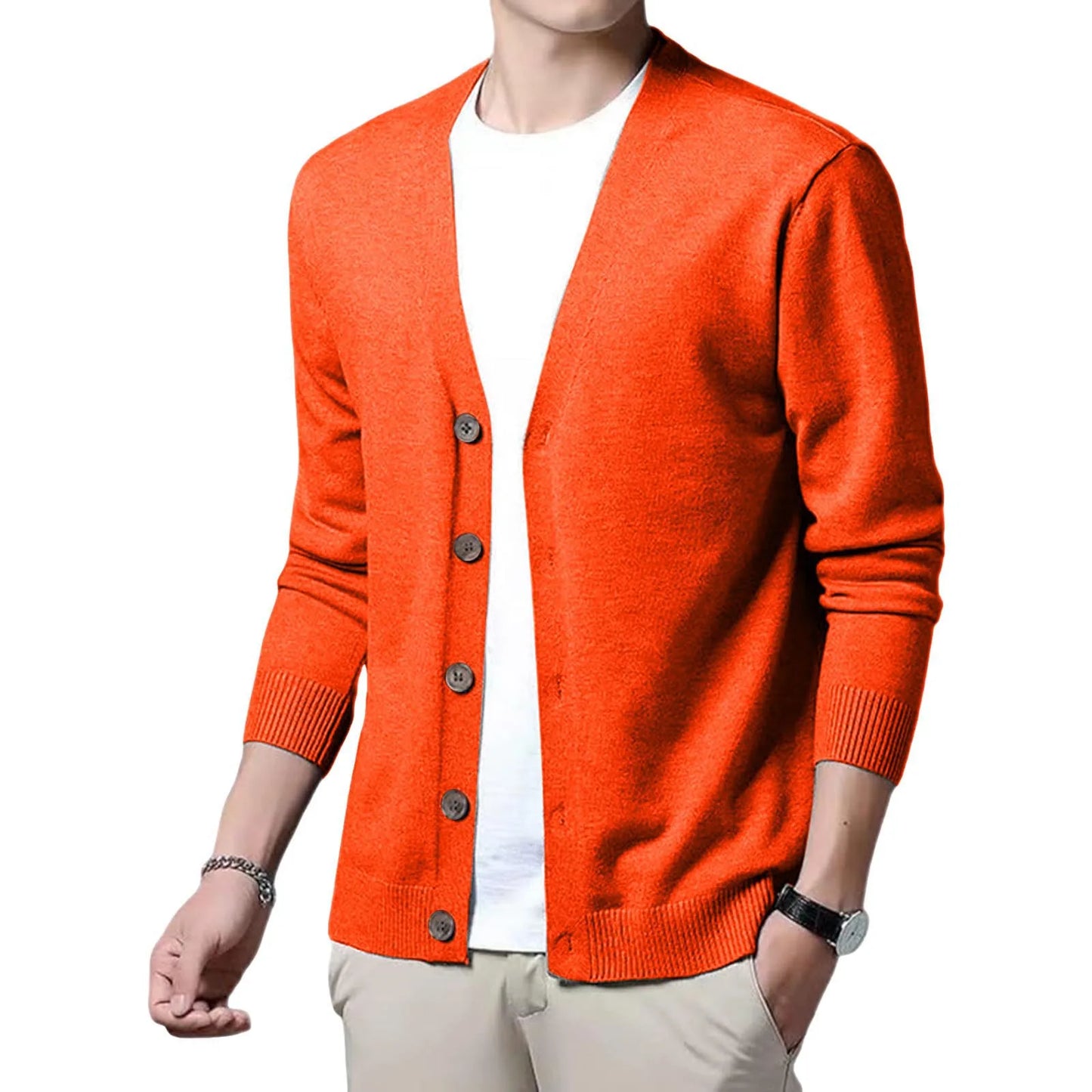 Men's V Neck Cardigan Sweater Coat Single Breasted Ribbed