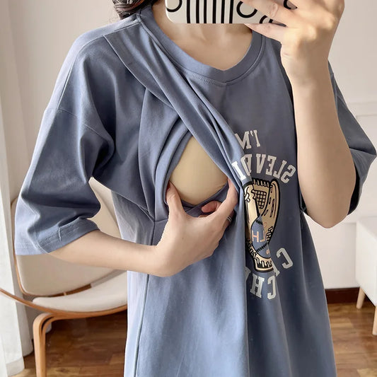Maternity Dress Breastfeeding Summer For Women Cotton Pregnant Nursing Dresses Loose Casual