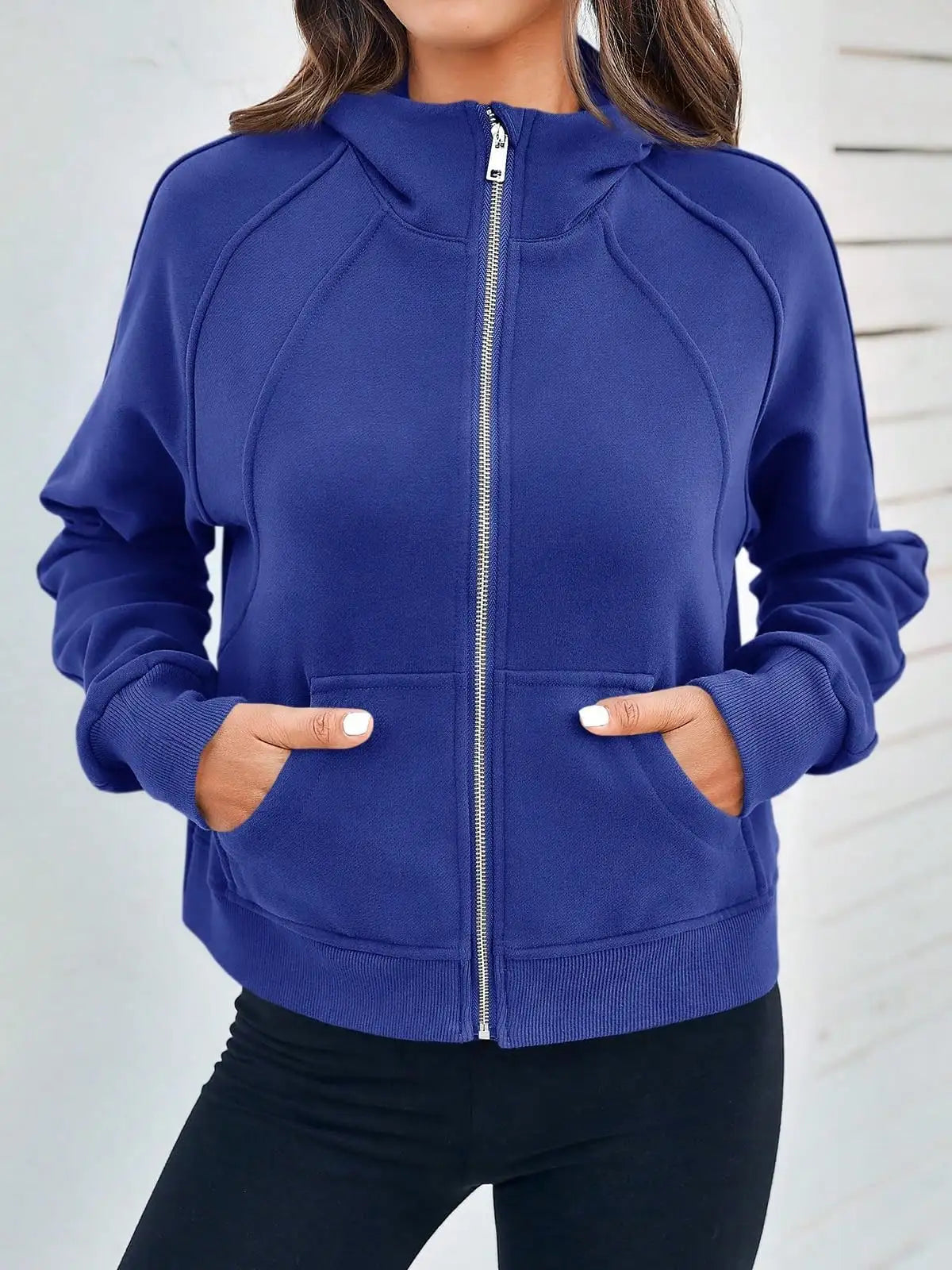 Women's Y2K Zip Up Crop Hoodie Fleece Lined Oversized Sweatshirt With Thumb Holes Streetwear Winter Aesthetic