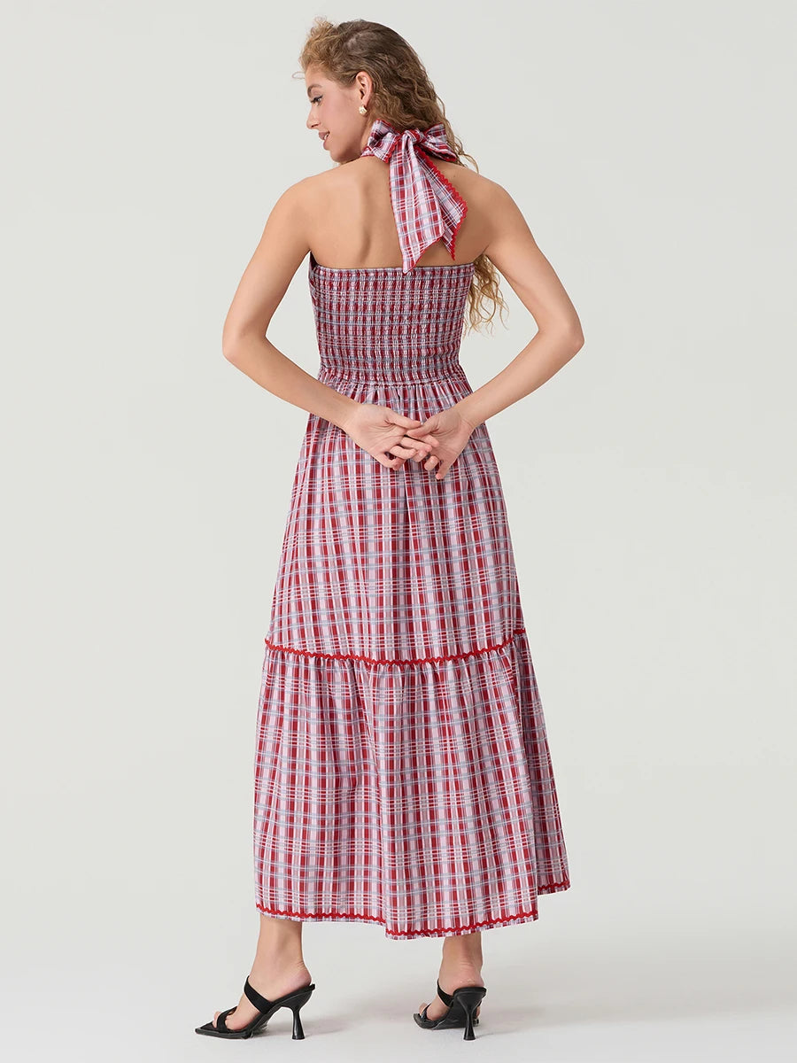 Women s Sleeveless Halter Neck Maxi Dress with Open Back