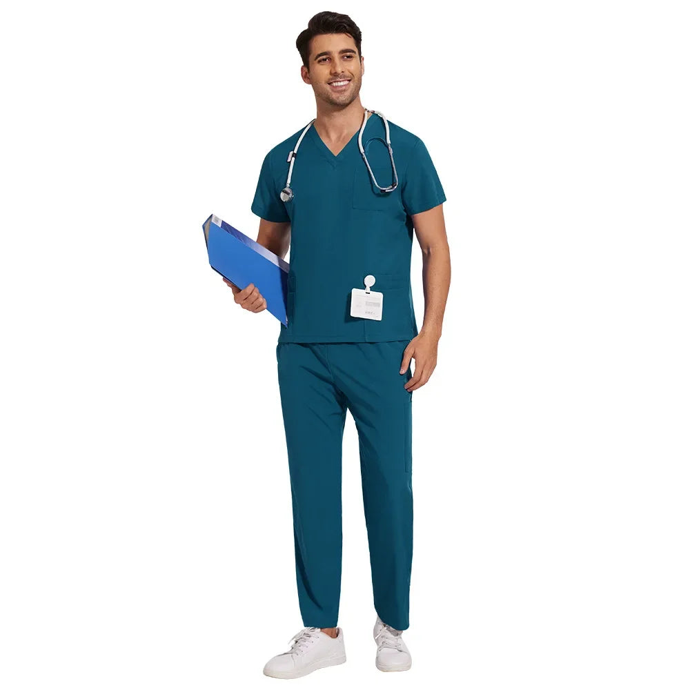 Clinical Green Gray Blue White Sanitary Dentist Medical Nursing Veterinary Surgical Scrubs Set