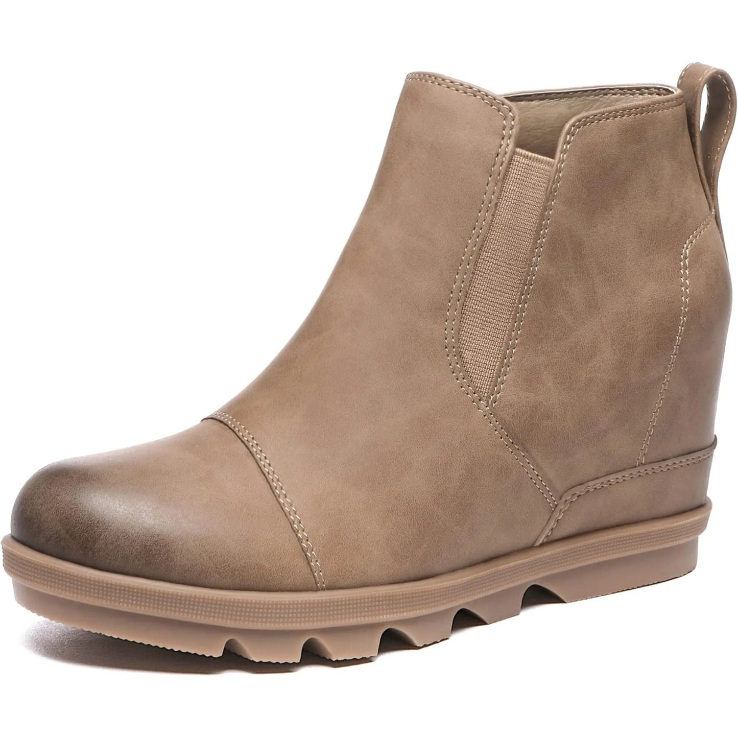 Women's Wedge Ankle Boots Comfort Slip-On Waterproof Leather Platform Booties