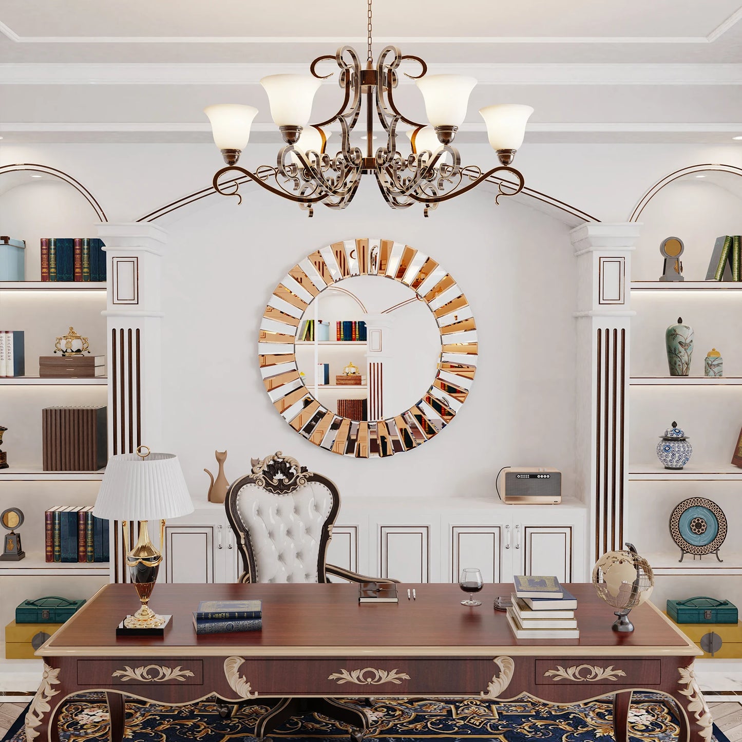 Decorative Mirrors Round Sunburst Wall Mirror Beveled Edge Glass